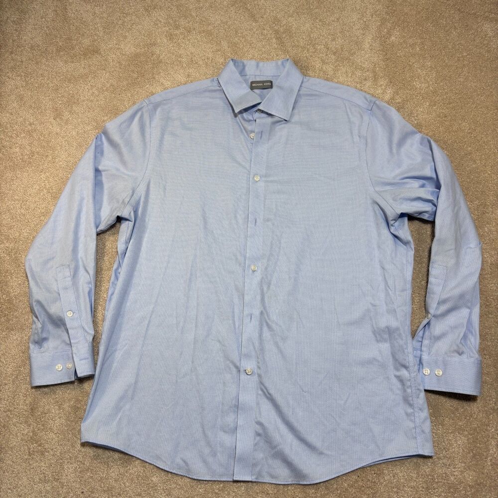 Michael Kors Blue Cotton Dress Shirt Non-Iron Regular Fit Men's L 16 1/2 32/33